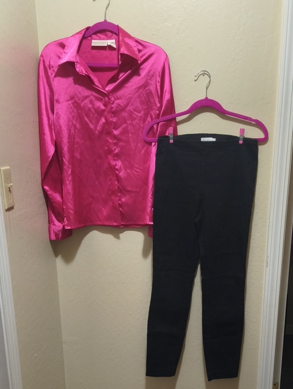 Hot Pink Top And H&M Black Ribbed Waistband Pants